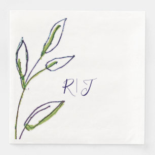 Monogrammen Saliegroen Bladeren Navyblauw Kunst Br Servet