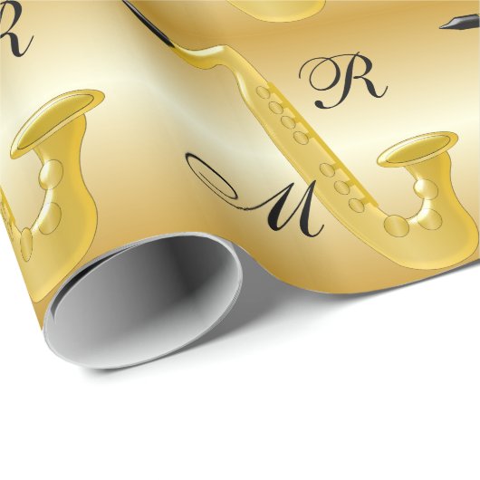 Monogrammen Saxophone Gold gekleurd Cadeaupapier (Rol Hoek)