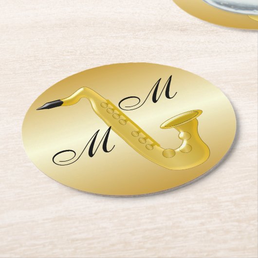 Monogrammen Saxophone Gold gekleurd Ronde Kartonnen Onderzetter (Gebogen)
