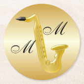 Monogrammen Saxophone Gold gekleurd Ronde Kartonnen Onderzetter (Voorkant)