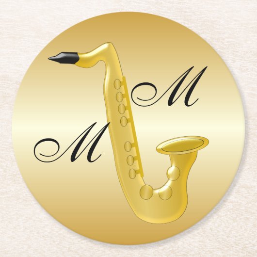 Monogrammen Saxophone Gold gekleurd Ronde Kartonnen Onderzetter (Voorkant)