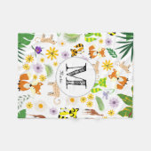 Monogrammen schattig safari patroon raccoons wit fleece deken (Voorkant (Horizontaal))