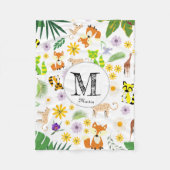 Monogrammen schattig safari patroon raccoons wit fleece deken (Voorkant)