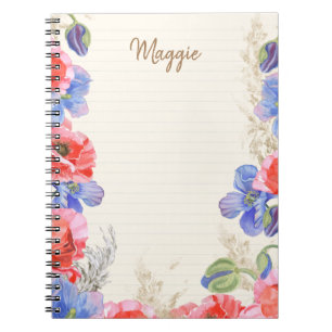 Monogrammen schattige waterverf roze en blauw notitieboek