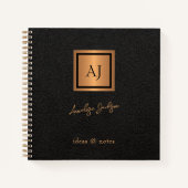 Monogrammen scriptnaam zwarte goudelegant notitieboek (Voorkant)