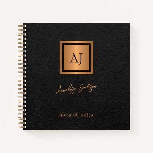 Monogrammen scriptnaam zwarte goudelegant notitieboek (Voorkant)