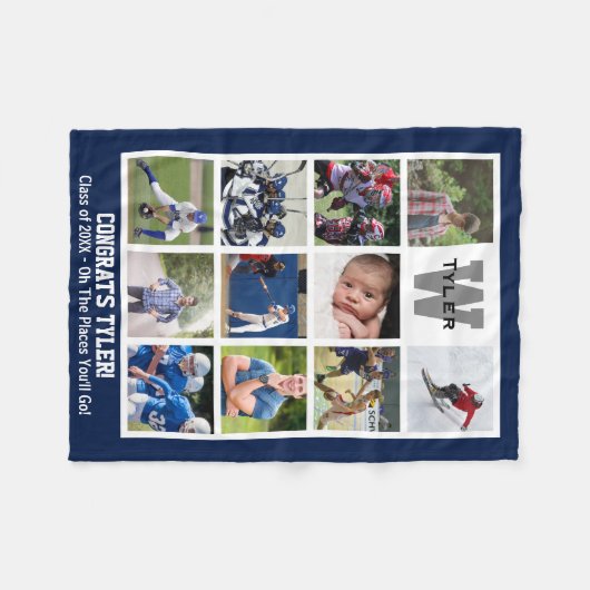 Monogrammen Senior Afstuderen Multi Photo Collage Fleece Deken (Voorkant (Horizontaal))