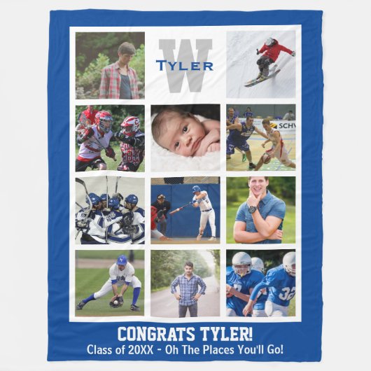 Monogrammen Senior Afstuderen Multi Photo Collage Fleece Deken (Voorkant)