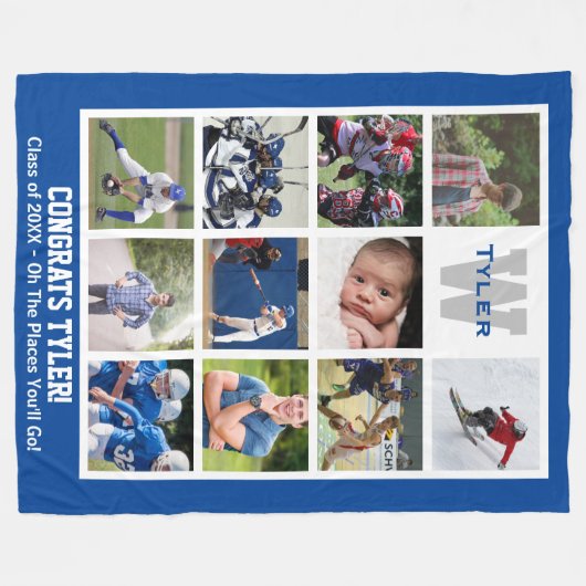 Monogrammen Senior Afstuderen Multi Photo Collage Fleece Deken (Voorkant (Horizontaal))