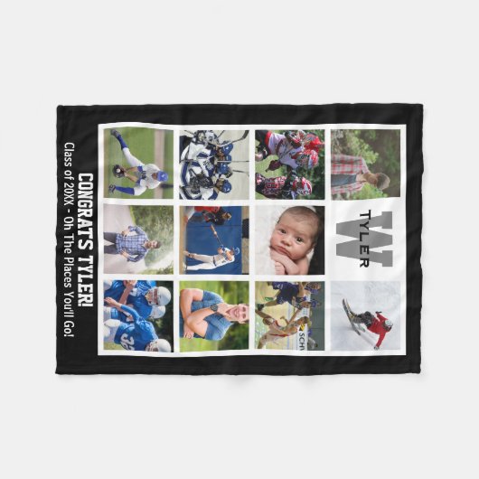 Monogrammen Senior Afstuderen Multi Photo Collage Fleece Deken (Voorkant (Horizontaal))