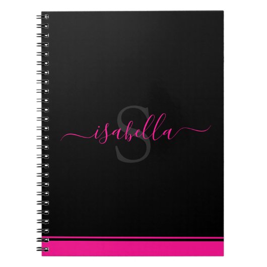 Monogrammen Simple Modern Hot Pink Black Notitieboek (Voorkant)