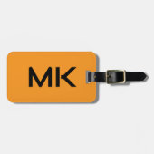 Monogrammen Sinaasappel Zwarte Initialen Naam Gift Bagagelabel (Voorkant horizontaal)