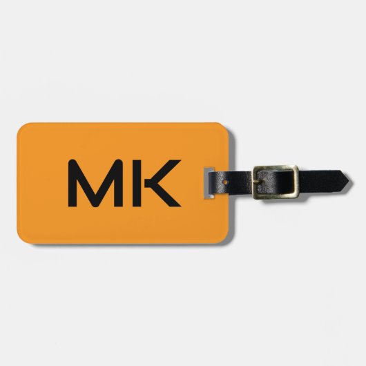 Monogrammen Sinaasappel Zwarte Initialen Naam Gift Bagagelabel (Voorkant horizontaal)