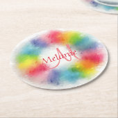 Monogrammen Sjabloon Aangepaste Moderne Regenboog Ronde Kartonnen Onderzetter (Gebogen)