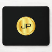 Monogrammen Sjabloon Elegant Black en Gold Muismat (Voorkant)