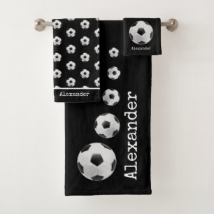 Monogrammen Soccer football black Bad Handdoek