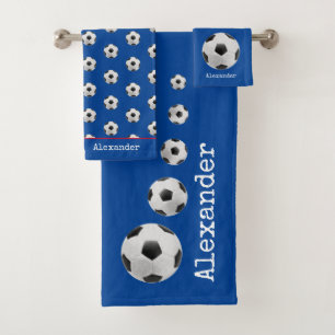 Monogrammen: Soccer football blue Bad Handdoek