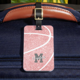 monogrammen sportgeschenken meisjes roze basketbal bagagelabel