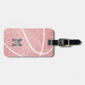 monogrammen sportgeschenken meisjes roze basketbal bagagelabel (Voorkant horizontaal)