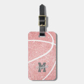 monogrammen sportgeschenken meisjes roze basketbal bagagelabel (Voorkant verticaal)