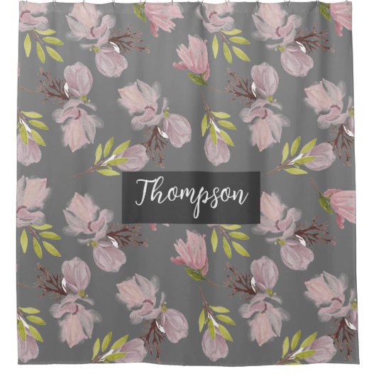 Monogrammen, stijlvol, donkergrijs schattig patroo douchegordijn (Voorkant)