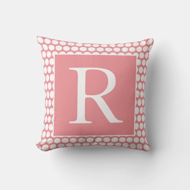 Monogrammen Stippen Herfst Cadeau Wit Zalm Roze Buitenkussen (Voorkant)