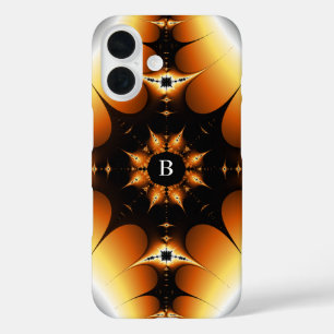 Monogrammen Symmetrisch Zwart en Oranje Fractal iPhone 16 Hoesje