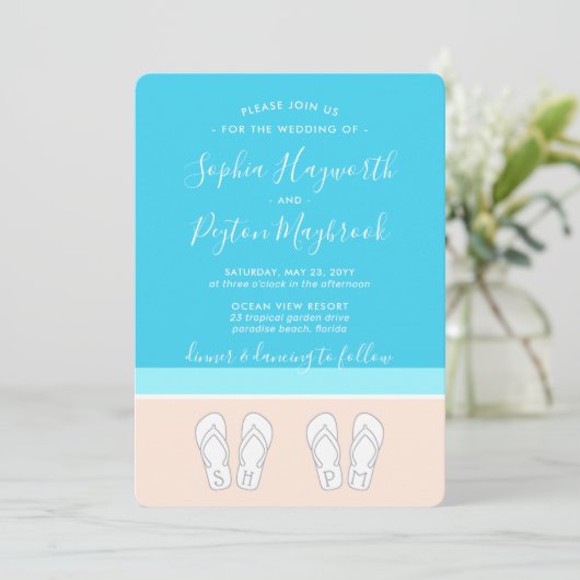 Monogrammen Teenslippers Beach Wedding Modern Simp Kaart (Staand voorkant)