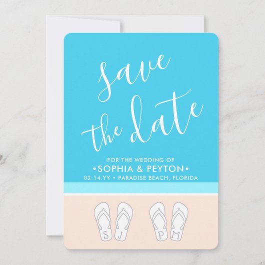 Monogrammen Teenslippers Beach Wedding Modern Simp Save The Date (Voorkant)
