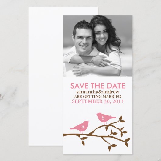 Monogrammen Tortelduifjes sparen de Fotokaarten va Save The Date (Voorkant / Achterkant)