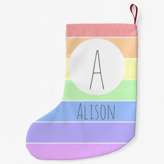 Monogrammen van aangepaste naam — Regenboogstripes Kleine Kerstsok (Achterkant)