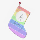 Monogrammen van aangepaste naam — Regenboogstripes Kleine Kerstsok (Voorkant (Hangend))