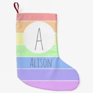 Monogrammen van aangepaste naam — Regenboogstripes Kleine Kerstsok