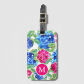  monogrammen van Bright Roze en Blauwe Floral Bagagelabel (Voorkant (verticaal))