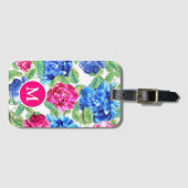 monogrammen van Bright Roze en Blauwe Floral Bagagelabel (Voorkant (horizontaal))