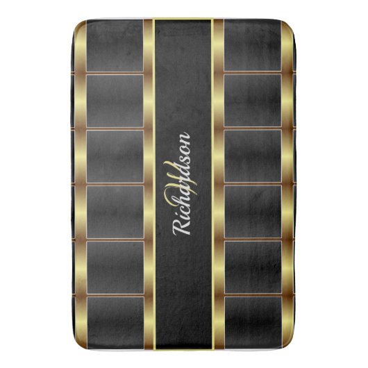 Monogrammen van cute Gold en Black Checkered Badmat (Voorkant Verticaal)