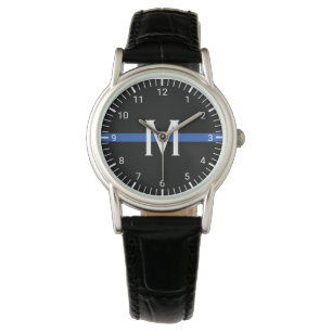 Monogrammen van de politie Thin Blue Line Horloge