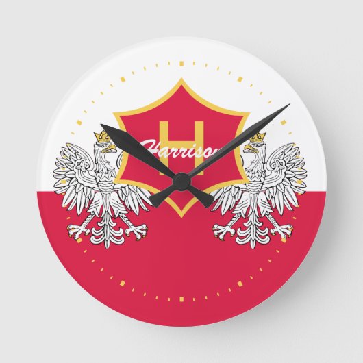 Monogrammen van de Poolse Witte Eagle Crest Ronde Klok (Voorkant)