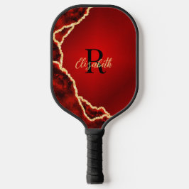 Monogrammen van Elegant Red en Black Agate Pickleball Paddle