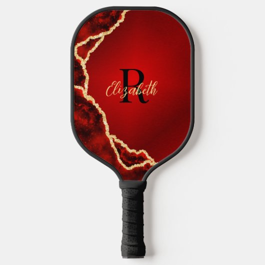 Monogrammen van Elegant Red en Black Agate Pickleball Paddle (Voorkant)