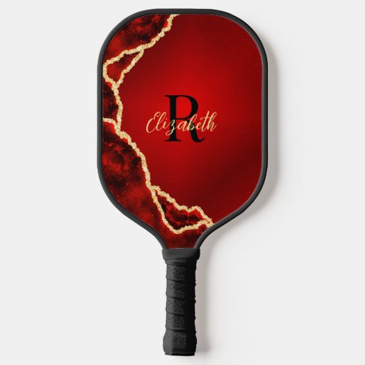 Monogrammen van Elegant Red en Black Agate Pickleball Paddle (Achterkant)