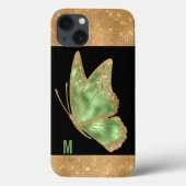 Monogrammen van groene en goudvlinder Case-Mate iPhone case (Achterkant)
