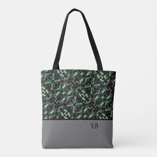 Monogrammen van groene en grijze verf tote bag (Achterkant)
