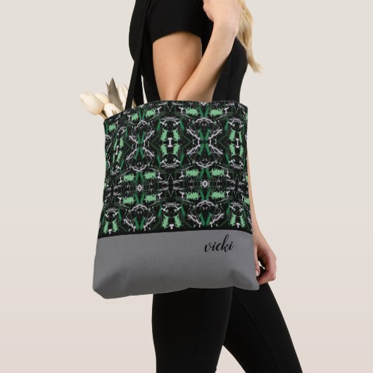 Monogrammen van groene en grijze verf tote bag (Dichtbij)