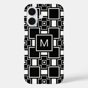 Monogrammen van hedendaags zwart-wit patroon iPhone 16 hoesje