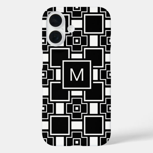 Monogrammen van hedendaags zwart-wit patroon Case-Mate iPhone case (Achterkant)