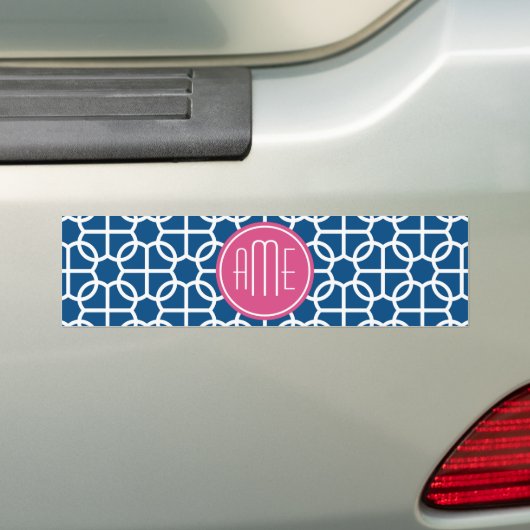 Monogrammen van het hete roze en blauwe geometrisc bumpersticker (Op auto)