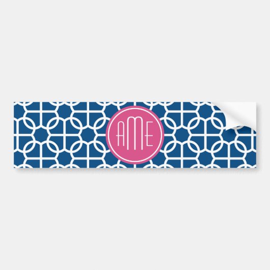 Monogrammen van het hete roze en blauwe geometrisc bumpersticker (Voorkant)