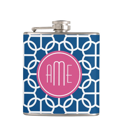 Monogrammen van het hete roze en blauwe geometrisc heupfles (Voorkant)