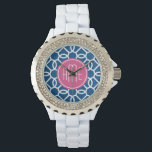 Monogrammen van het hete roze en blauwe geometrisc horloge<br><div class="desc">Een vet,  grafisch zuszag ontwerp in verse,  vrolijke kleuren. Als u het monogram moet aanpassen,  klik op de pas het knoop aan en breng veranderingen aan.</div>